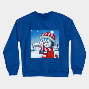 Christmas Cat in Winter Scenery Crewneck Sweatshirt